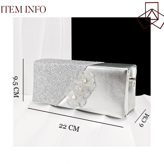 QueenaYan 2026 Elegant Silver Pointed-Toe High Heels Shoes with Diamond Accents & Matching Bag - Ideal for Party Elegance