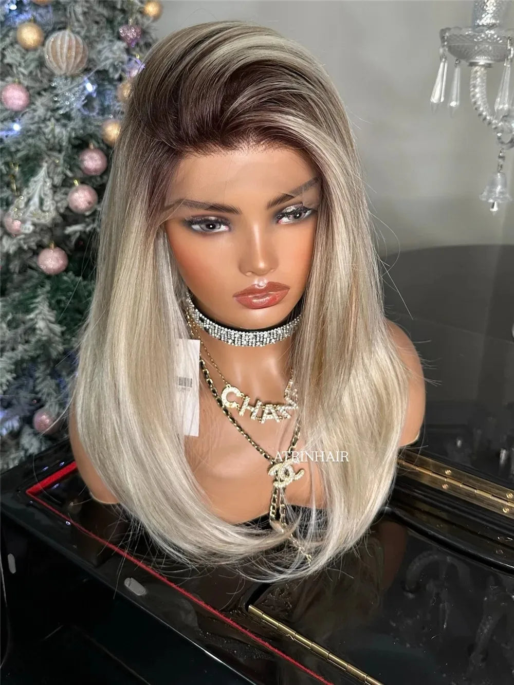 Soft Hair13x4 Straight Synthetic Lace Front Wig for Women Ombre Platinum Blonde Ash Roots Glueless Heat Resistant Fiber Hair Wig