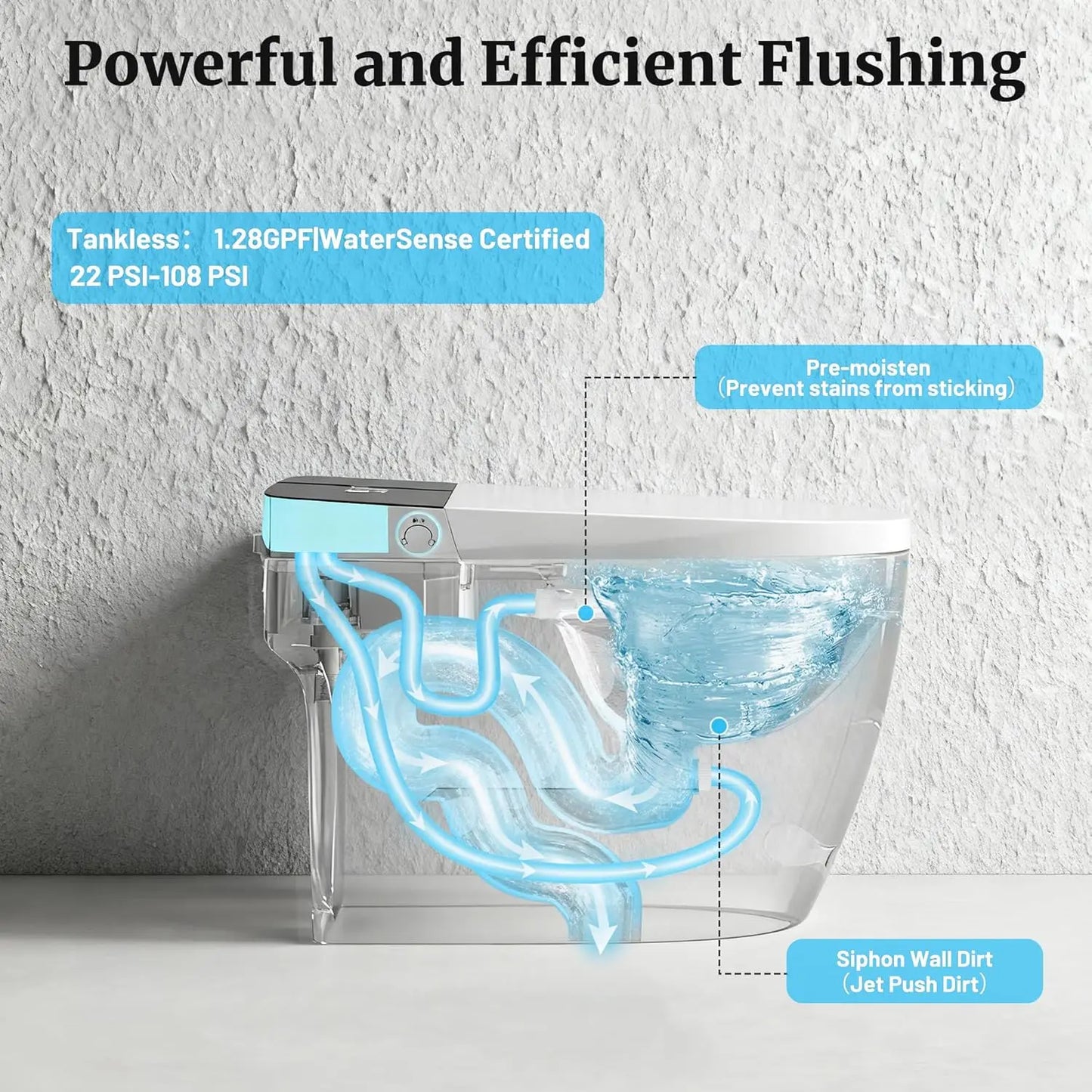 Smart Toilet Heated Seat Auto Flush & Soft-Close Lid Elongated One Piece Light