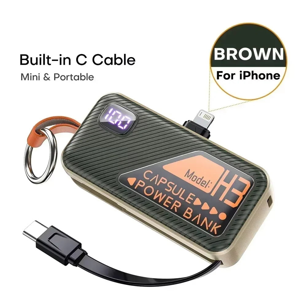 20000mAh Mini Power Bank PD20W Fast Charging Comes with Cable Digital Display PowerBank for IPhone13 14 15 16 Samsung and Xiaomi