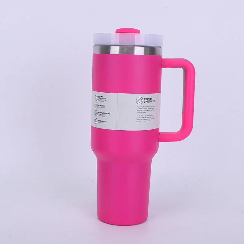 40 Oz Insulated Mug with Handle Straw and Lid. Stainless Steel Portable Drinking Mug, BPA free Keeps Water Hot or Cold Longer