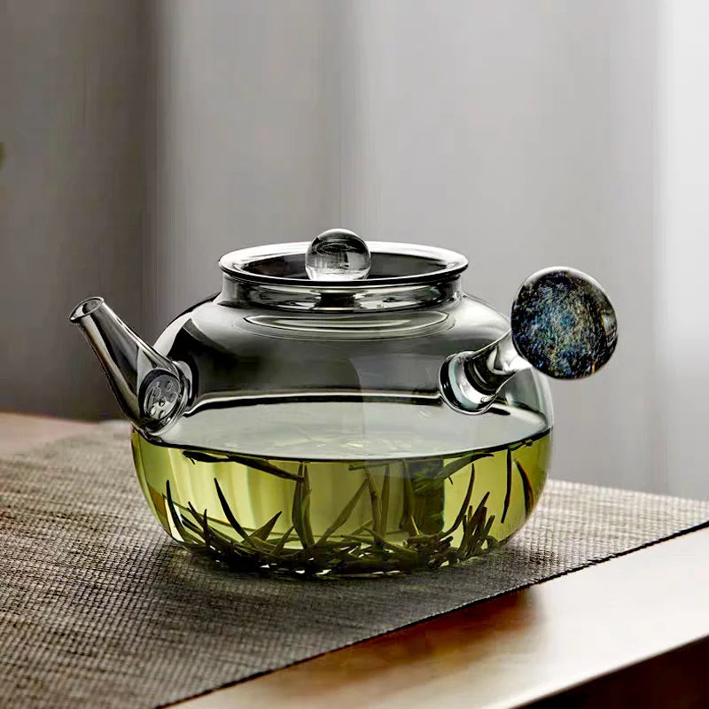 Exquisite 750ml Starry Sky Pattern Side Handle Glass Teapot With Hole Filter Brewing Green Tea Pot Kungfu Tea Set