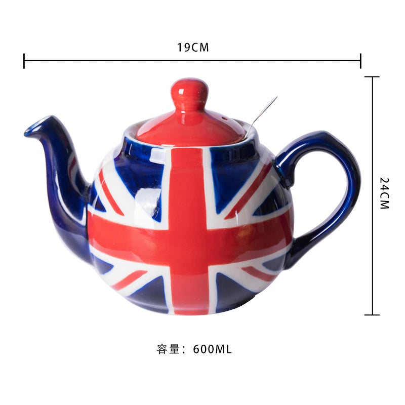 London Pottery Hand-painted flag Series 2 Cup Teapot British 600ml Ceramic Teapot with Stainless Infuser for Loose Tea Tea Set