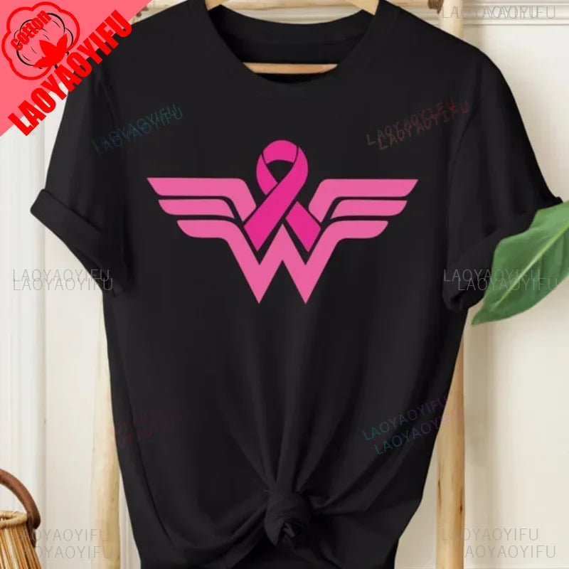Cancer Ribbon Wonder lady T-Shirt Cancer Awareness Shirt Cancer Survivor Warrior print shirts aesthetic clothes cotton tee tops