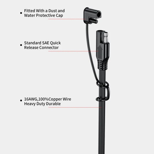 60cm/180cm Quick Release SAE Cable w/ 10A Fuse Terminal O Connector Battery Charger Extension Adapter Wire 16AWG Terminal