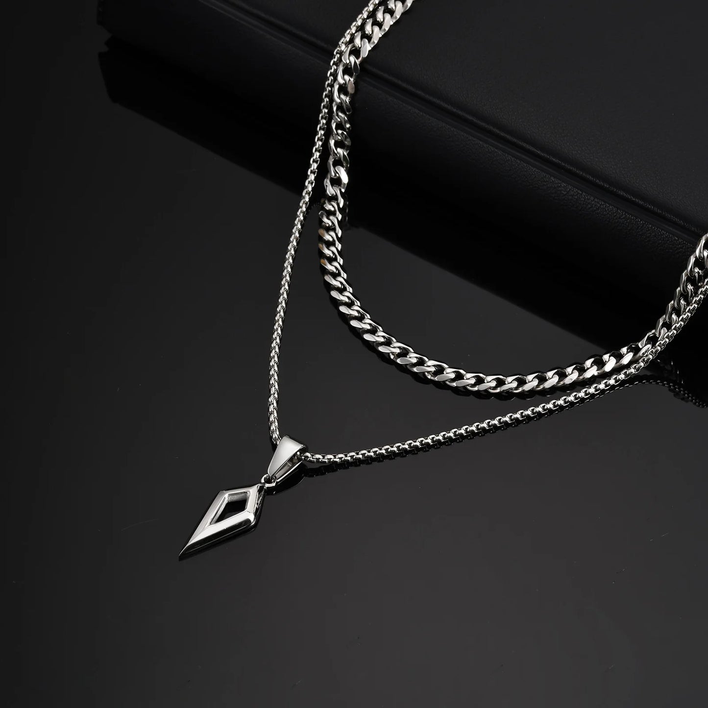 Casual Geometric Necklace for Men Boys,Stainless Steel Four Pointed Star Collar,Hiphop Punk Jewelry Gift