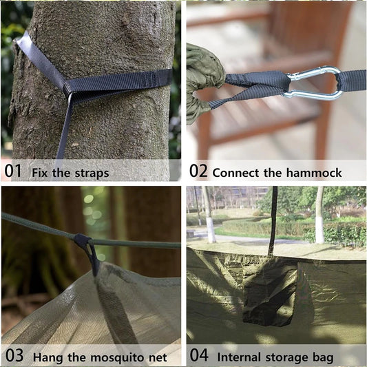 Camping Hammock, Portable Hammocks with Mosquito Net, Hammock Tent, for Outside, Hiking, Travel Gear Must Haves, Breathable.