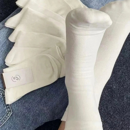 7 Pairs Women Round Neck Socks Fashionable Versatile Black White Solid Boneless Soft Sweat Absorbing Breathable Casual Socks