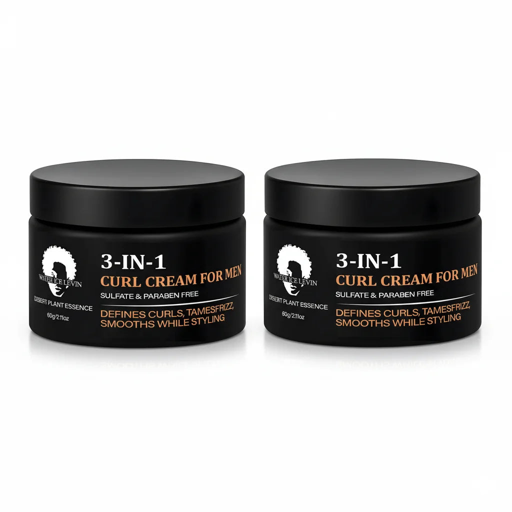 Men's 3-IN-1 Curl Cream with Coconut Oil & Collagen Defines Curls Tames Frizz Smoothes Styling Sulfate Free 60g