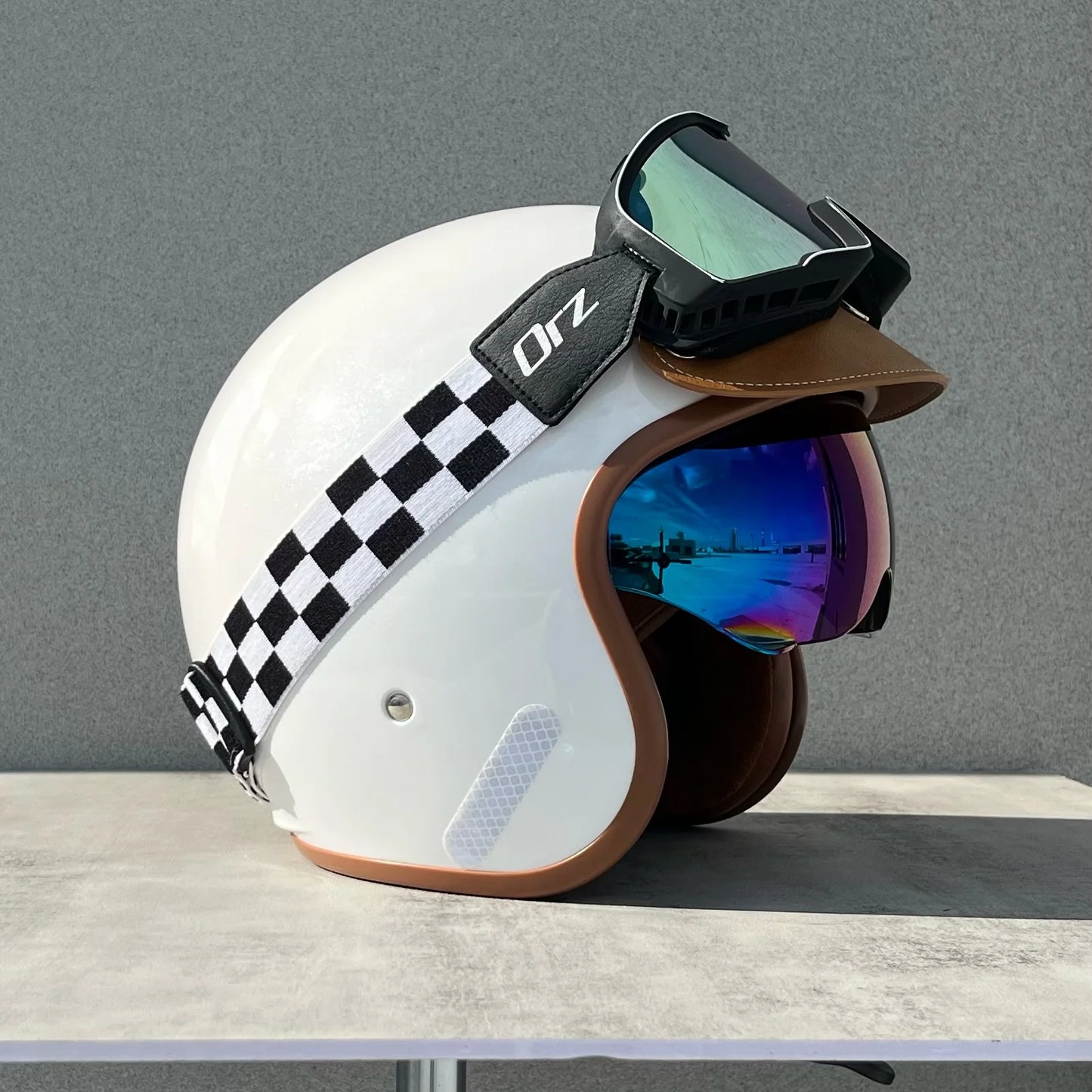 Orz Motorcycle Retro Helmet Men's and Women's Motorcycle Safety Helmet Electric Car Four Seasons 3/4 Half Helmet Scooter