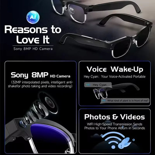 New 1200P HD Smart Glasses With 800W Ultra-Wide Camera Video Recording 4GB AI Photo Recognition Bluetooth Call Translation Voice