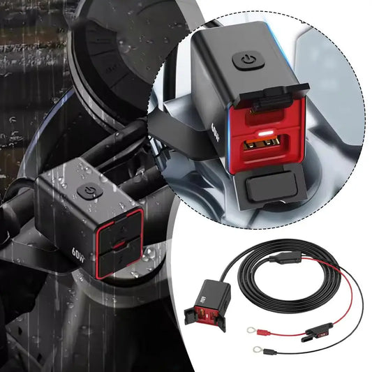 Premium Motorcycle USB C Fast Charger PD+QC3.0 60W Socket Charger Phone Cell 12V/24V Adapter Waterproof Vehicle-Mounted C T C9S6