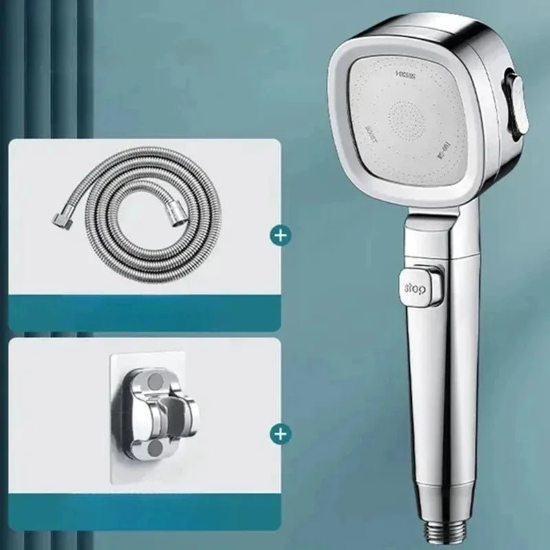 High Pressure Shower Head Water Saving 3 Modes Shower Heads Adjustable One-Key Stop Water Massage Sprayer Bathroom Accessories