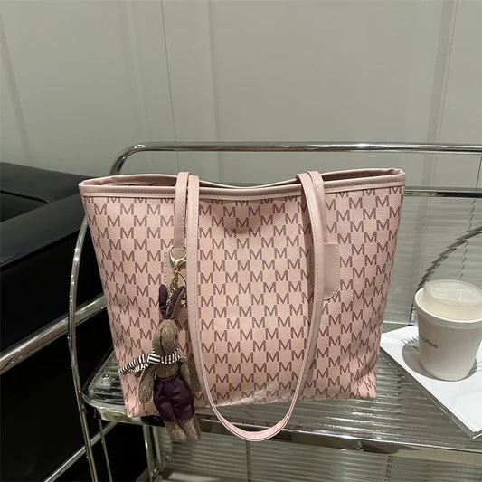 New Letter Print Tote Bag Women Fashion Large Capacity Shoulder Bag Commuter Handbag