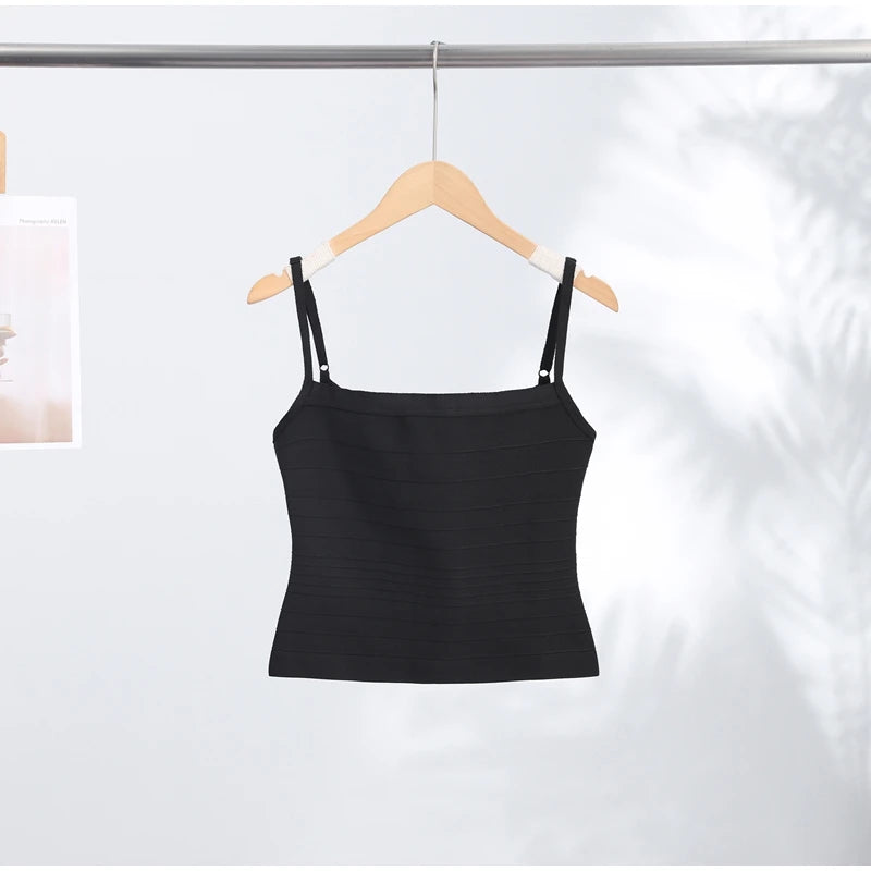 Sexy Solid Knit Women Top Stripe Sleeveless Slash Neck Pleated Female Crop Tops 2026 Spring Summer All-match Lady Knitwear