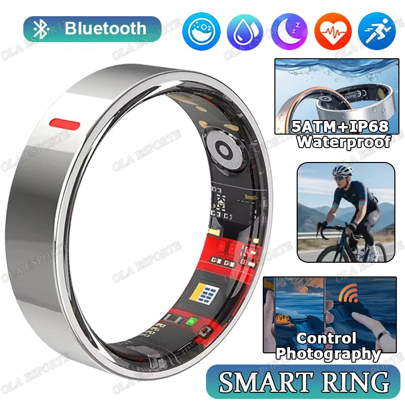 Men Women Fashion Smart Ring Sleep Heart Rate Blood Pressure Monitoring Bluetooth Connection Multiple Sports Modes Fitness Rings