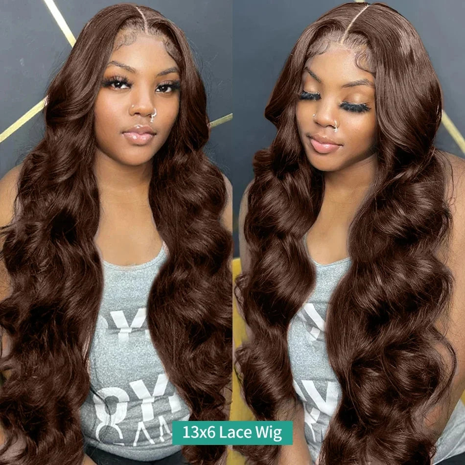 Smilegirl 250% Density Brown Body Wave Lace Frontal Wigs Human Blended Hair 13x4 HD Transparent Brown Body Wave Lace Frontal Wigs Chocolate Brown