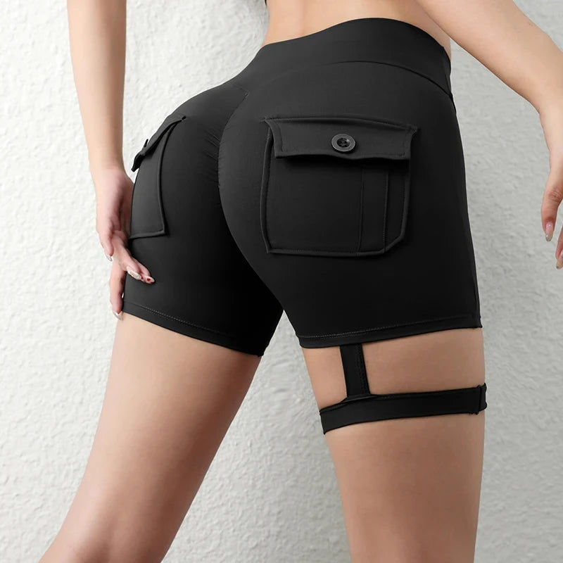 Peach Butt Fitness Shorts Women's Exercise Three-Quarter Pants Cargo Air Dry Pocket Yoga Tight Lift Summer