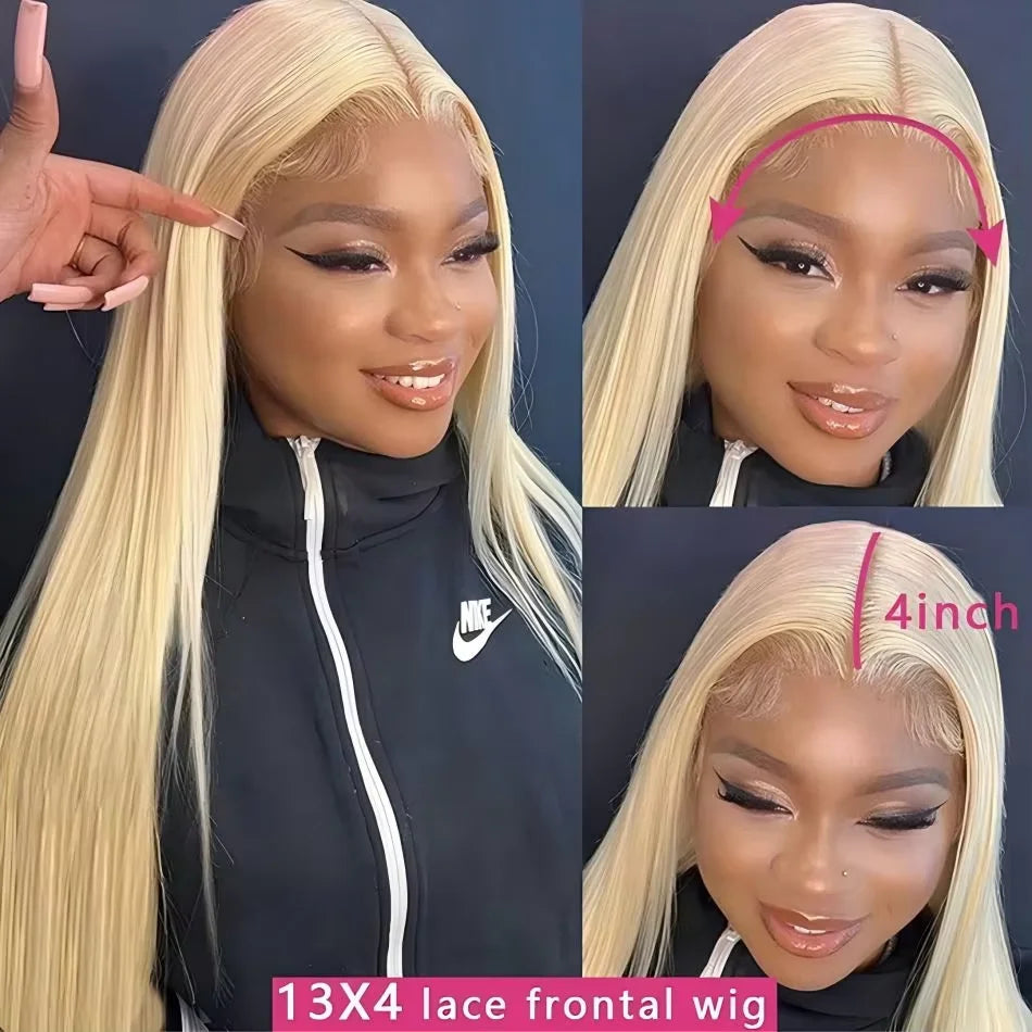 38 Inch 613 Straight Human Hair Wig With Baby Hair 13x4 Hd Lace 613 Blonde Wig Pre Plucked Bleached Knots 220 Density For Women