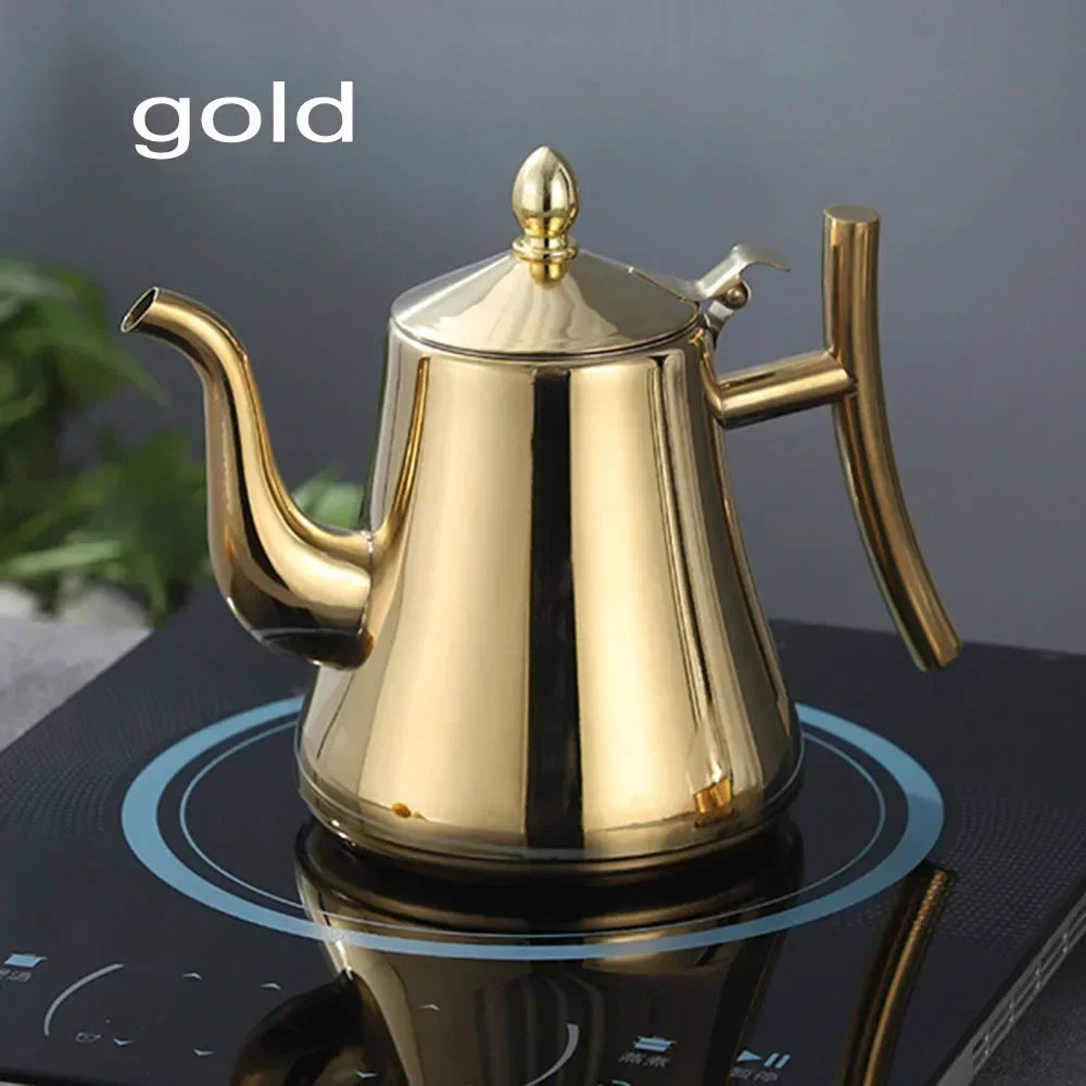 1L/1.5L Gold Teapot with Infuser Stainless Steel Water Kettle Tea pot Polish Fashion Durable Coffee Cold Water Pot Home Tea Tool