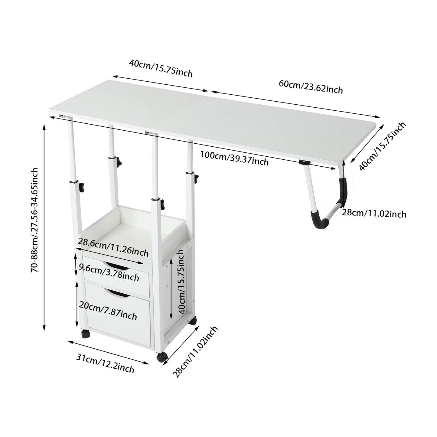 Foldable Laptop Desk with Wheels Height Adjustable Bedside Computer Table Portable Bedroom Office Table