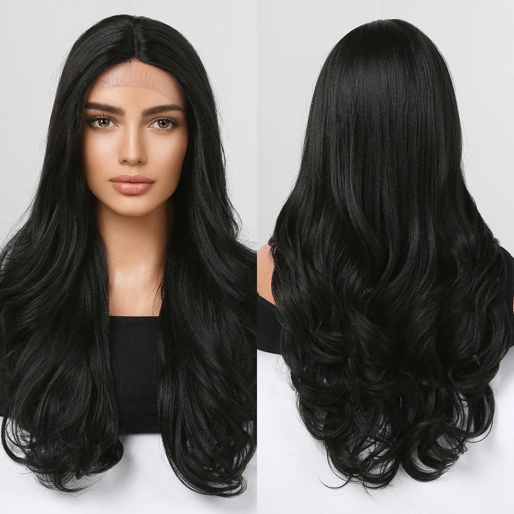 Long Wavy Transparent Lace Front Synthetic Wigs Brown Golden Ombre Lace Frontal Wig for Black Women Natural Cosplay Closure Hair