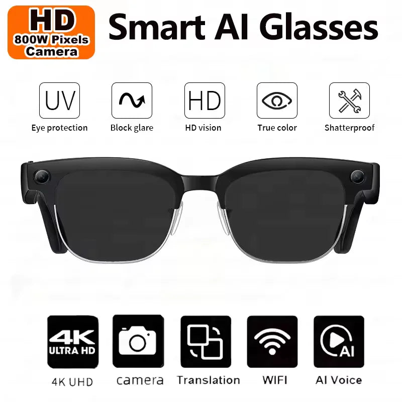 2026New 800W Pixel Camera Smart Glasses Men Video Recording AI Photo Recognition Bluetooth Call Voice Translation Sunglasses Man