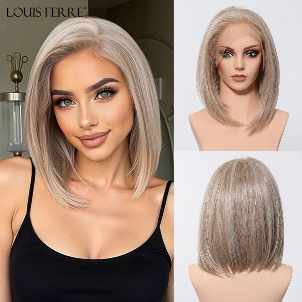 13*6 HD Transparent Lace Front Wigs Natural Hairline Short Straight Synthetic Wigs For Women Daily Party Brown Mixed Blonde Wigs