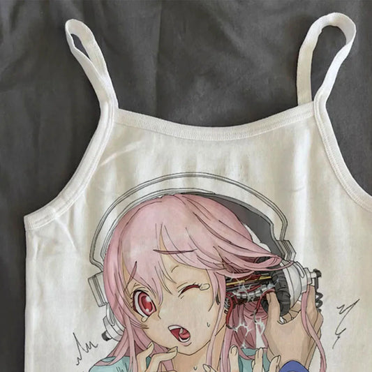 Harajuku Summer Cute Graphic Camisole Female Fairy Core Aesthetic Tank Tops 2000s Tops Vintage Y2k Style Crop Tops Emo Girls Y2k
