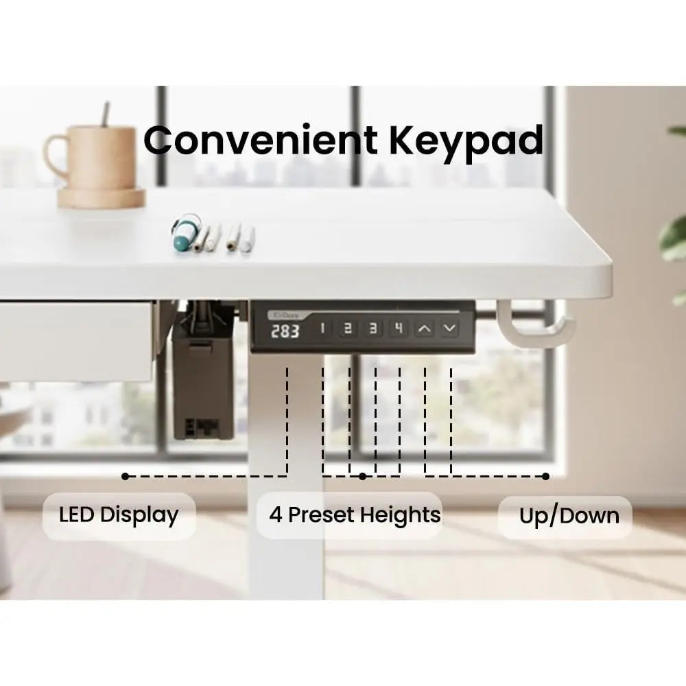 44 Adjustable Height Standing Desk with Storage, 4 Memory Settings, White for Home Office & Computer Work