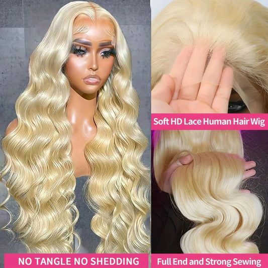 13x4 13x6 Body Wave Blonde Lace Front Wig 613 Human Hair Pre Plucked 250% Density HD Transparent Lace Frontal Wig 100% Human Wig
