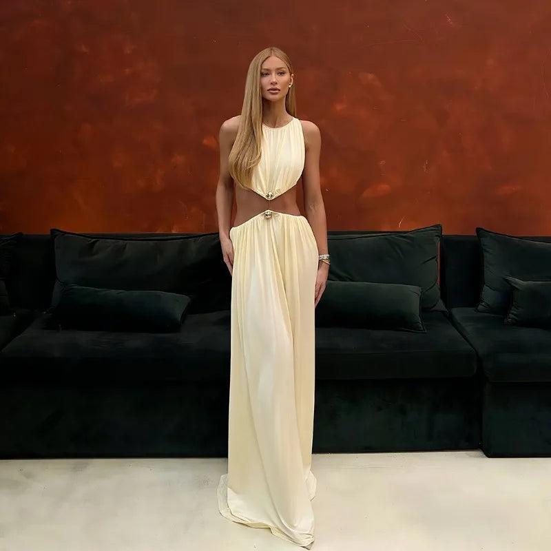 2026 Summer Fashion New Women's Elegant Design Dress Two Piece Set Sleeveless Top Slimming High Waist Long Dress Set