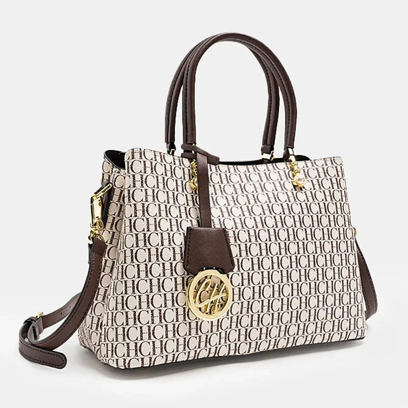 CH Letter Printed Handbag Light Luxury Brand Letter Pendant Design Fashionable and High-quality PU Leather Tote Bag
