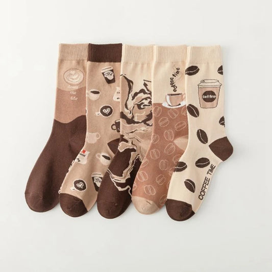 Good quality Best-selling Novelty Socks Women Spring Autumn Fashion Classic Cartoon Letter Coffee Creative Casual Stockings
