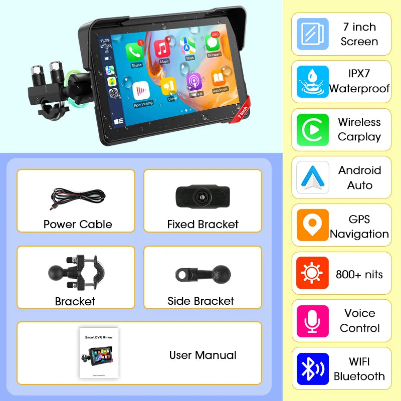 7 inch Motorcycle CarPlay Screen With TPMS GPS for Moto Navigation Display Screen Android Auto Digital Motorcycle Dashboard BT