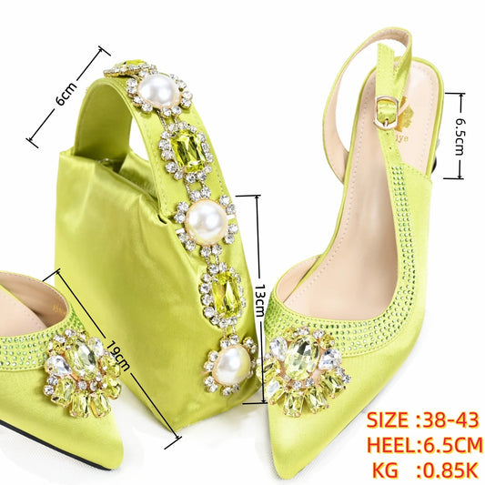 doershow African Wedding fashion Shoes and Bag Set green Italian Shoes with Matching Bags Nigerian Women party! SZX1-6
