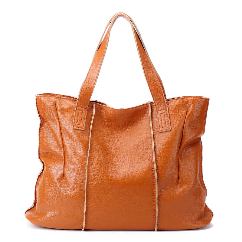 Women's Luxury Designer Natural Cowhide Soft Handbag Famale Fashion Shoulder Bag Ladies Cow Leather Large Capacity Tote Bag