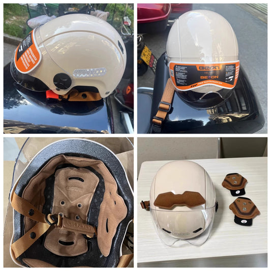BEON Light Helmet Electric Motorcycle Lightweight Half Helmet Detachable Warm Ear Protection Capacete De Motocicleta