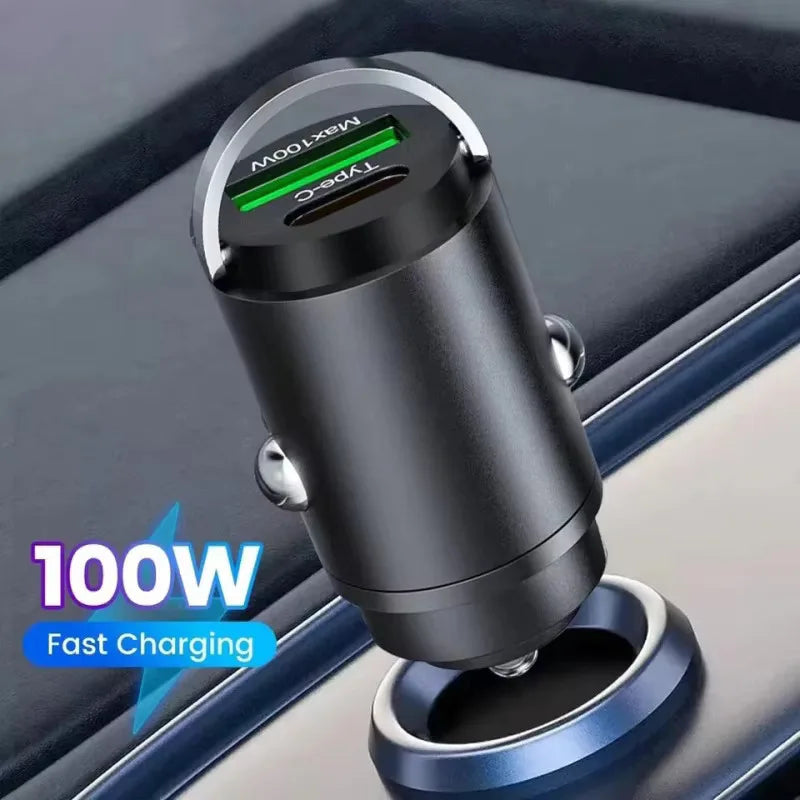 USB Type C Car Charger Max 100W Mini Car Charger Fast Charging Head Dual-Port Mobile Phone Car Charger For Xiaomi Samsung Huawei