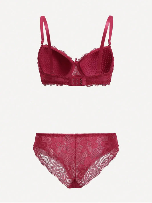 Viomisha Sexy Lingerie Set Lady Push Up Bras Set Transparent Floral Underwire Intimate Pretty Lace Underwear Panty Set