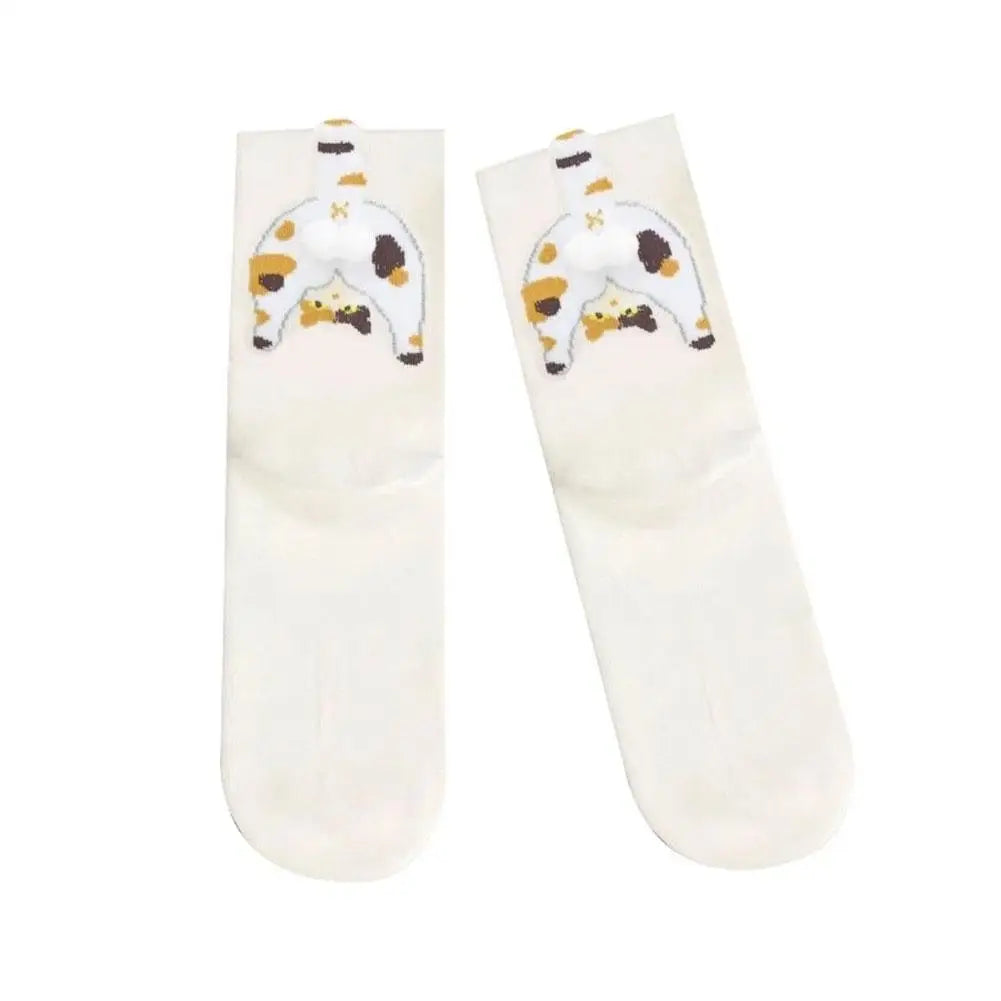 Cartoon Cat Egg Socks Soft Breathable Cute Mid Tube Cotton Socks 3D Cat Egg Balls Unique Design Trendy Funny