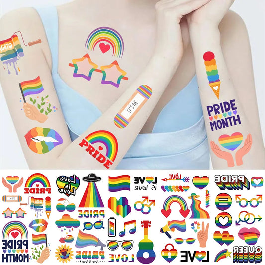 10Pcs Sheets of Pride Tattoos, LGBT Pride Face Tattoos Temporary, LGBT Gay Pride Accessories for Parades, Festivals and Parties