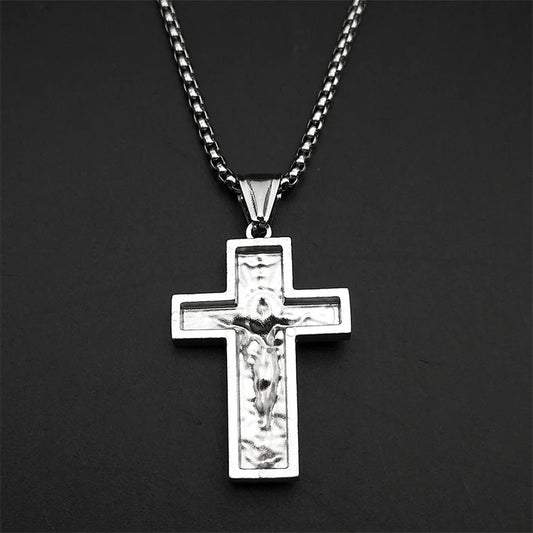 Stainless Steel Cross Jesus Pendant Necklace for Women Men Gold Color Chain Religious Crucifix Necklaces Amulet Jewelry Gift