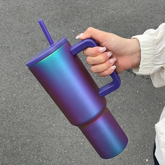 1.2L/40oz Large Capacity Stainless Steel Double-Wall Vacuum Insulated Tumbler with Straw & Wide Handle ,Reusable Water Bottle