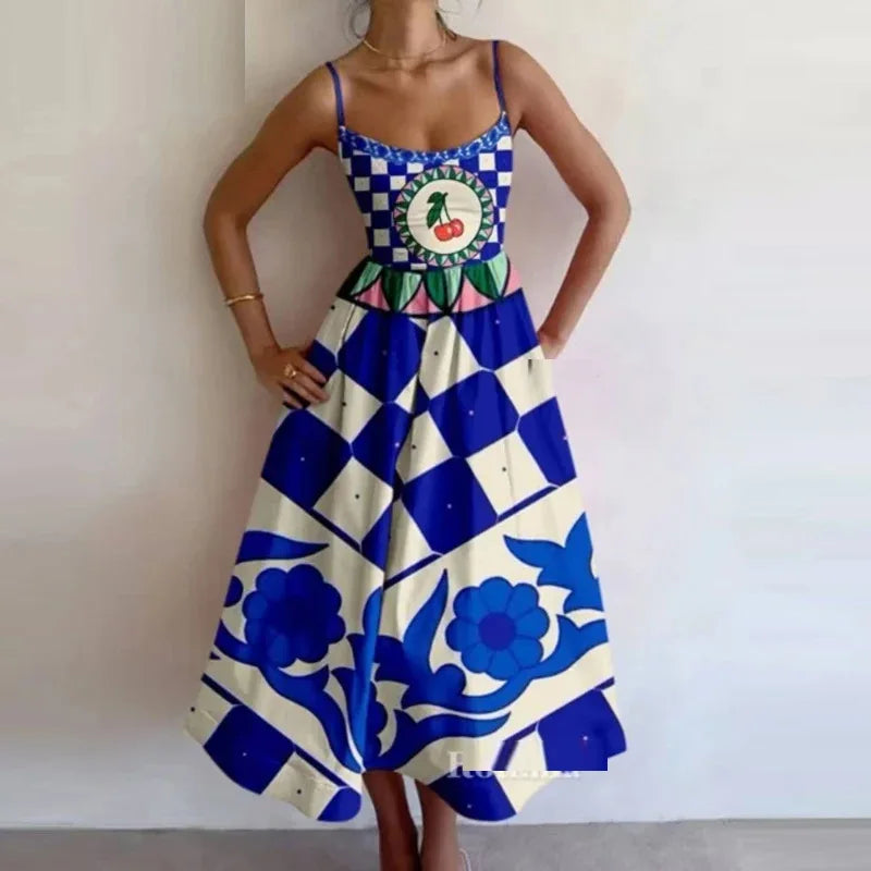 Elegant Women's Long Dresses 2025 Summer Print Vacation Suspender Sexy Dress Vestidos Mujer Verano Платье Летнее Ropa Y2k Mujer