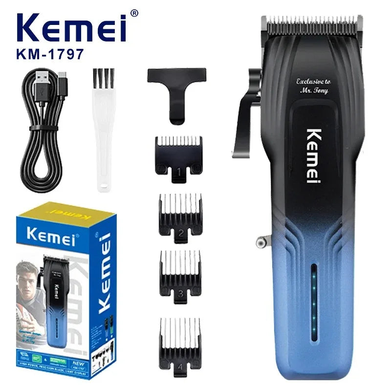 Kemei KM-1797 Powerful Cordless Hair Clipper Electric Professional Barber Hair Trimmer Beard Haircutting Machine Rechargeable