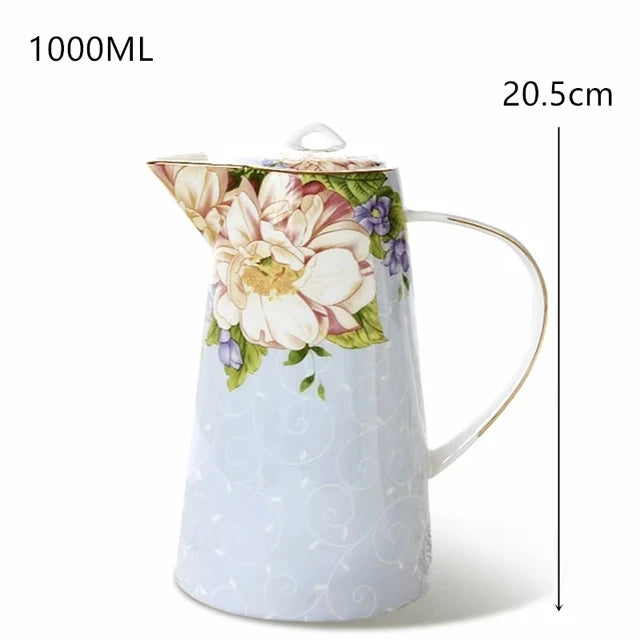 European Bone China Teapot, English Afternoon Tea Cup Set, High-Grade Porcelain Coffee Pot, Heat Resistant Kettle, 1000ml