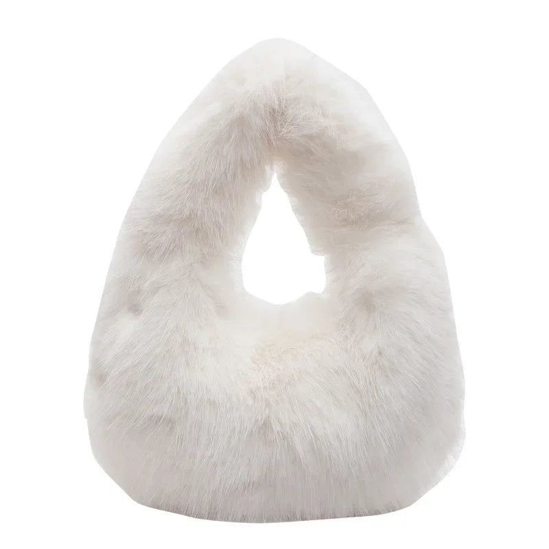 Solid Color Faux Fur Bag for Women Winter Soft Plush Handbags Ladies Small Elegant Tote Bags Fashion Trend Female Furry Purse
