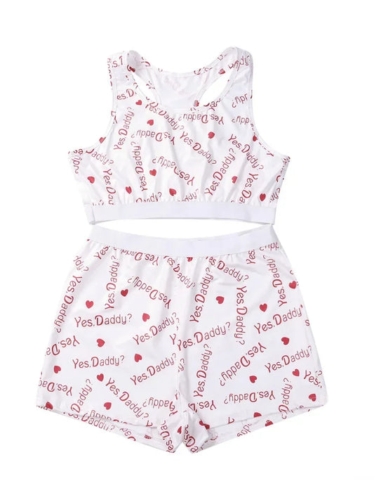 Sets for women 2 pieces Short Set 2026 Casual Home Wear Printed Vest Crop Tops Shorts Set Tracksuits Sportswear Loungewear