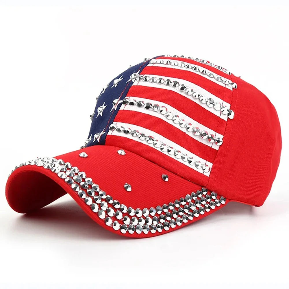 Men Women Baseball Cap USA Flag Diamond Rivet Brand Snapback Unisex Adjustable Rap Rock Hats Fashion Gorras
